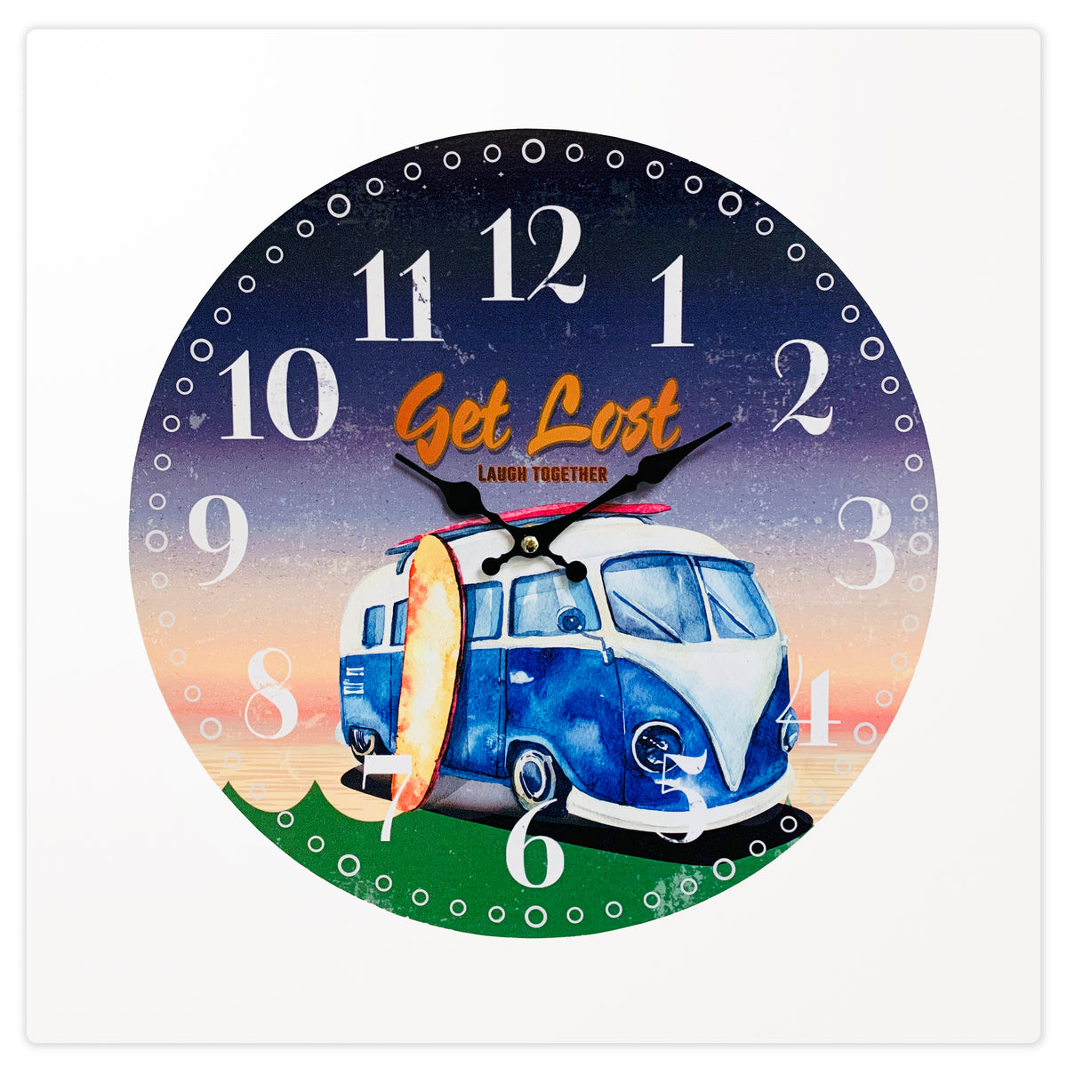 110101Get Lost VW Bus Wall Clock 12/cs SKU: GD93189 – Panam Decor